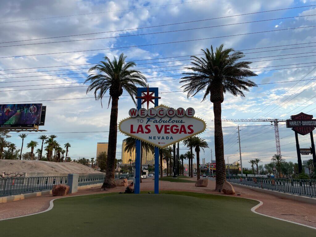 stop at the Las Vegas sign